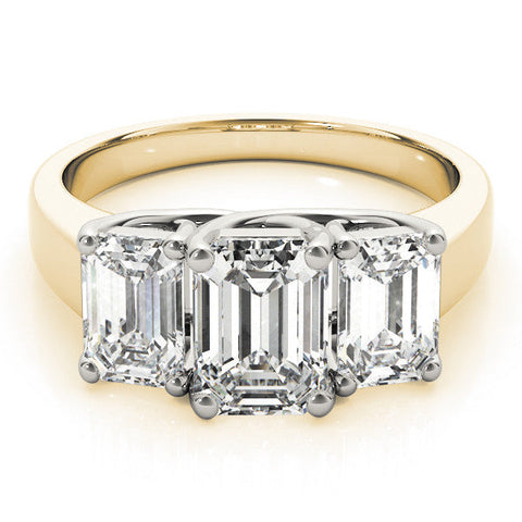 Yellow gold Three-Stone Emerald Cut Diamond Ring with Prong Setting and Classic Band