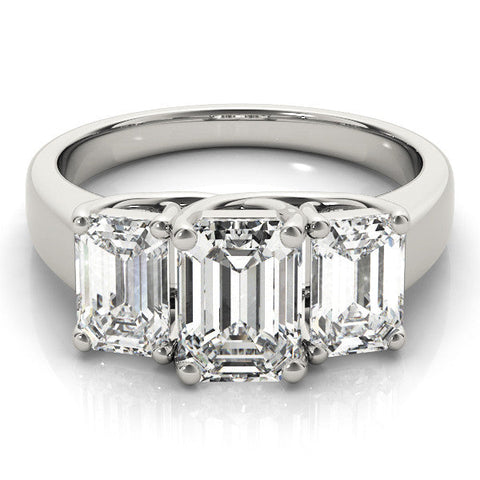 Silver Three-Stone Princess Cut Diamond Ring with Prong Setting and Classic Band