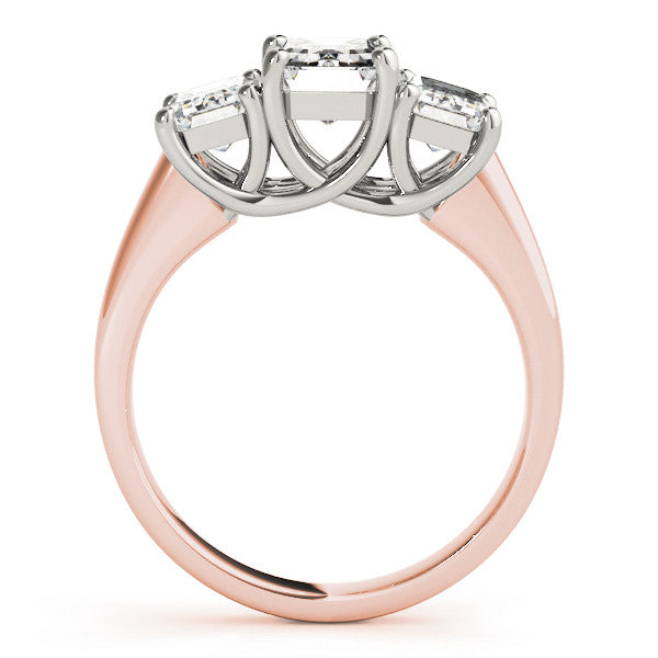Rose gold Three-Stone Round Cut Diamond Ring with Prong Setting and Classic Band
