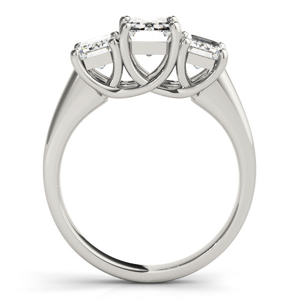 Platinum Three-Stone Round Cut Diamond Ring with Prong Setting and Classic Band
