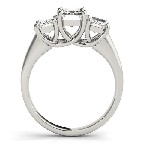 White gold Three-Stone Emerald Cut Diamond Ring with Prong Setting and Classic Band