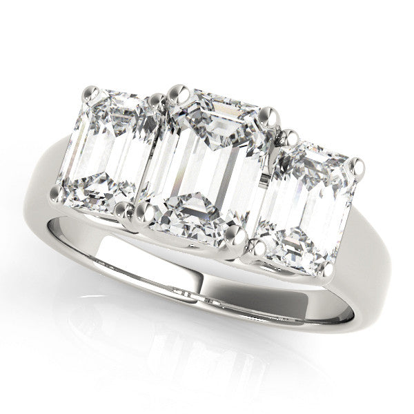 White gold Three-Stone Emerald Cut Diamond Ring with Prong Setting and Classic Band
