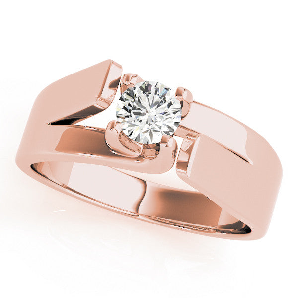 Rose gold Modern Tension Set Emerald Solitaire Wide Band Ring