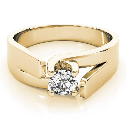 Yellow gold Modern Tension Set Oval Solitaire Wide Band Ring