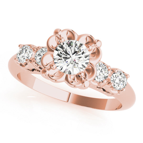 Rose gold Heart Cut Diamond Floral Halo Engagement Ring with Shared Prong Setting