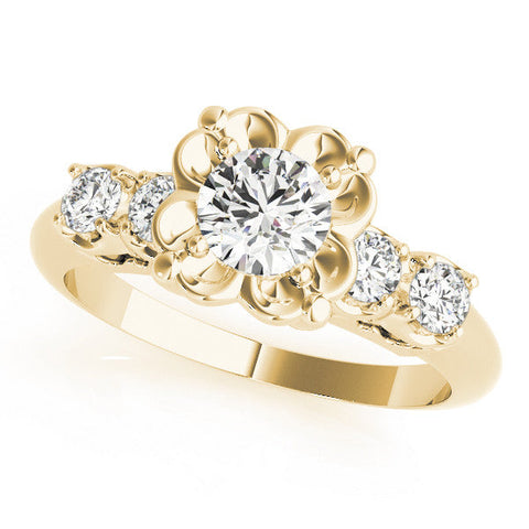 Yellow gold Marquise Cut Diamond Floral Halo Engagement Ring with Shared Prong Setting
