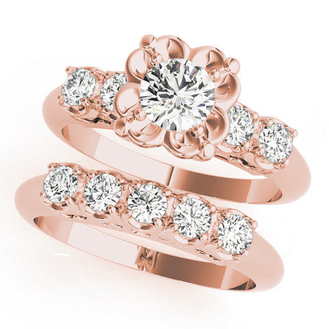 Rose gold Pear Cut Diamond Floral Halo Engagement Ring with Shared Prong Setting