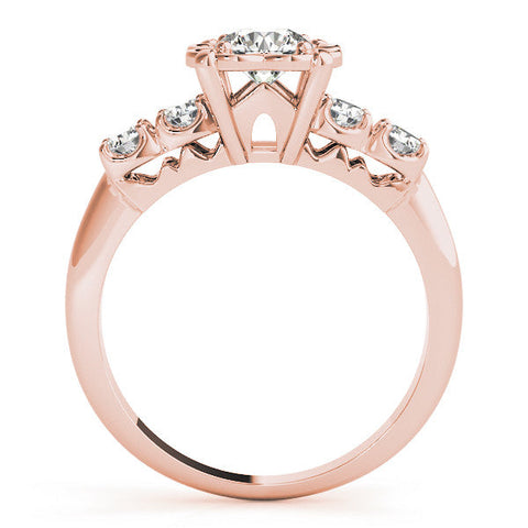 Rose gold Round Cut Diamond Floral Halo Engagement Ring with Shared Prong Setting