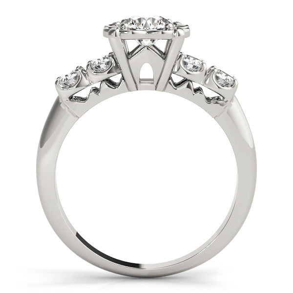 Platinum Round Cut Diamond Floral Halo Engagement Ring with Shared Prong Setting