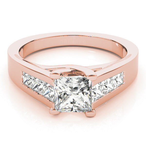 Rose gold Emerald Cut Channel Set Solitaire Ring with Four-Prong Setting