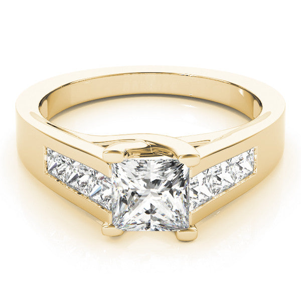 Yellow gold Emerald Cut Channel Set Solitaire Ring with Four-Prong Setting