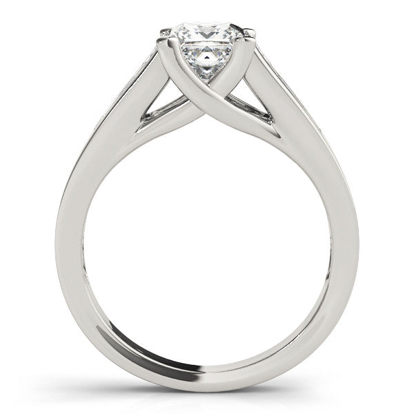 Silver Cushion Cut Channel Set Solitaire Ring with Four-Prong Setting