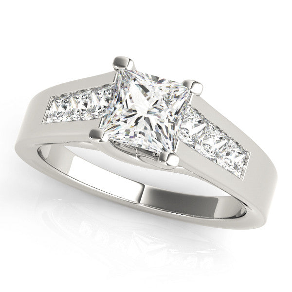 Platinum Cushion Cut Channel Set Solitaire Ring with Four-Prong Setting