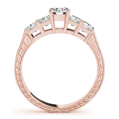 Rose gold Oval Solitaire Princess Side Stone Engraved Band Prong Setting Ring