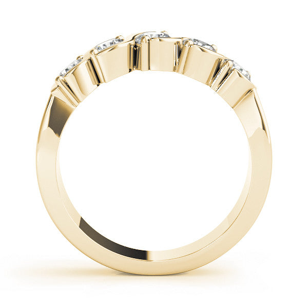 Yellow gold Five-Stone Round Diamond Wave Prong Setting White Gold Band