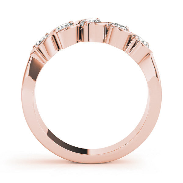 Rose gold Five-Stone Round Diamond Wave Prong Setting White Gold Band