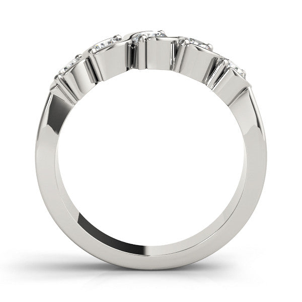 White gold Five-Stone Round Diamond Wave Prong Setting White Gold Band