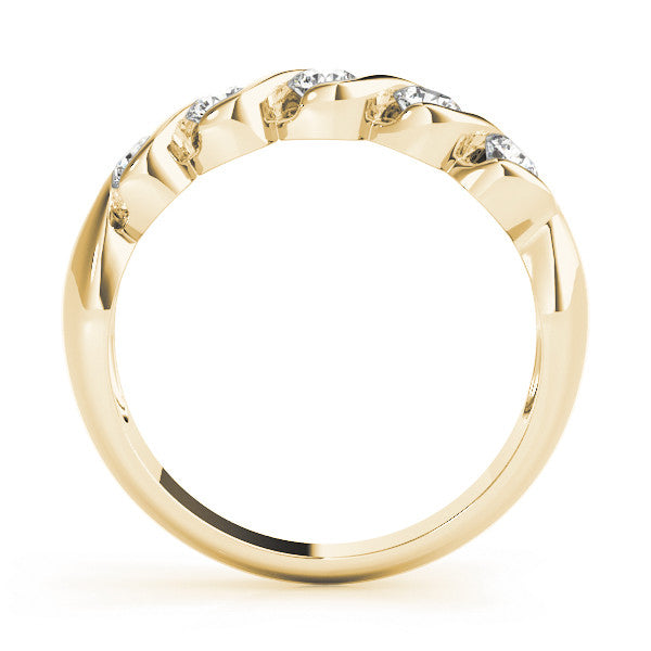 Yellow gold Round Diamond Wave Band with Channel Setting and Shared Prongs