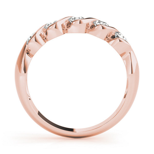 Rose gold Round Diamond Wave Band with Channel Setting and Shared Prongs