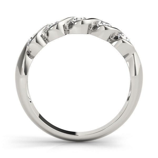 Silver Round Diamond Wave Band with Channel Setting and Shared Prongs