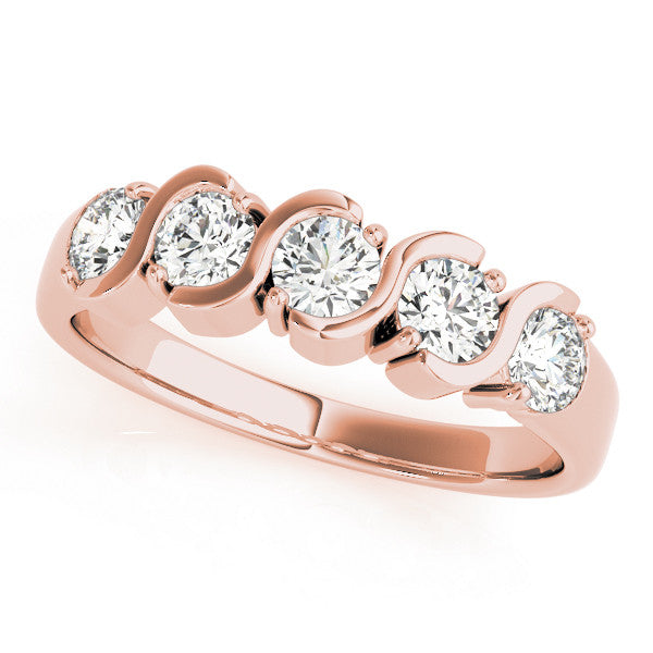 Rose gold Five-Stone Round Diamond Wave Band with Shared Prong Setting