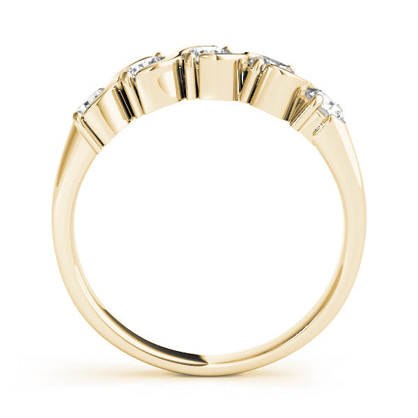 Yellow gold Five-Stone Round Diamond Wave Band with Shared Prong Setting