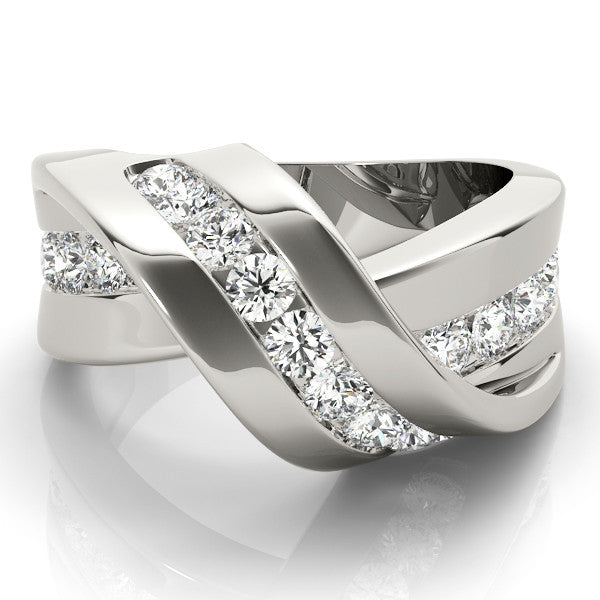 Platinum Pavé Round Diamond Crossover Band with Channel Setting