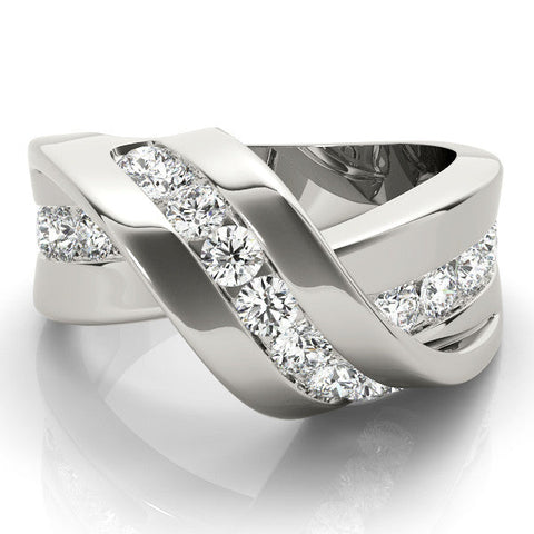 White gold Pavé Round Diamond Crossover Band with Channel Setting