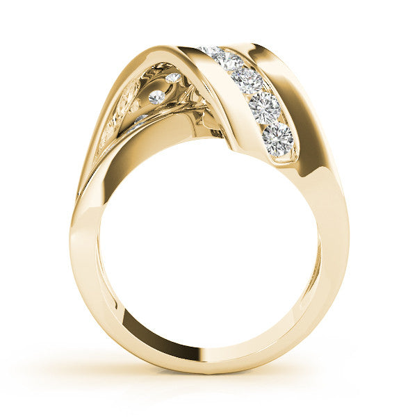 Yellow gold Pavé Round Diamond Crossover Band with Channel Setting
