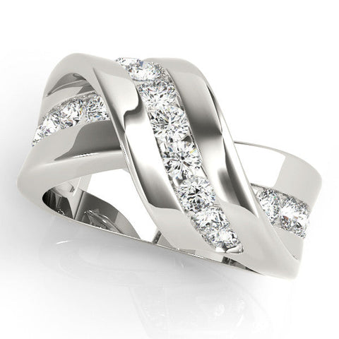 Platinum Pavé Round Diamond Crossover Band with Channel Setting