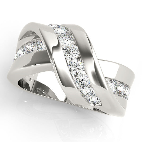 White gold Pavé Round Diamond Crossover Band with Channel Setting