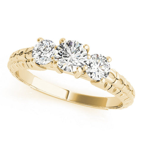 Yellow gold Three-Stone Round Cut Diamond Ring with Channel-Set Band and Prong Setting