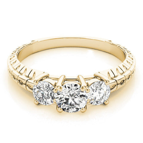 Yellow gold Three-Stone Marquise Cut Diamond Ring with Channel-Set Band and Prong Setting