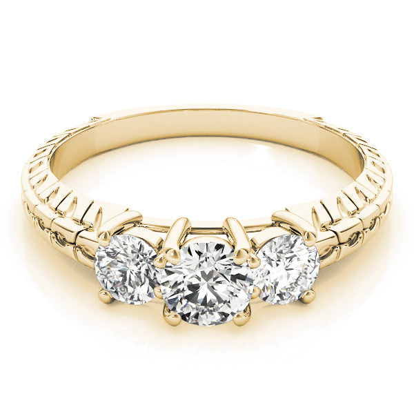 Yellow gold Three-Stone Princess Cut Diamond Ring with Channel-Set Band and Prong Setting