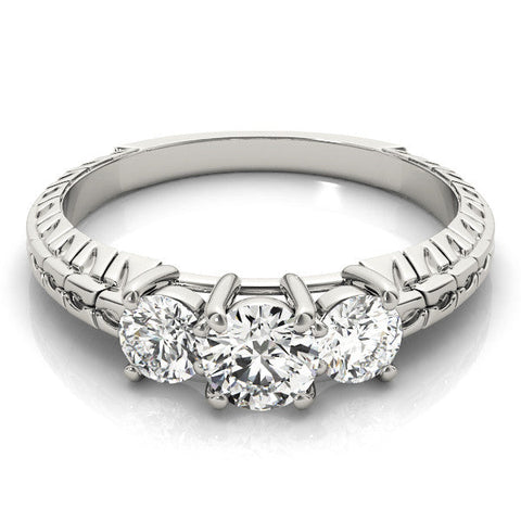 Platinum Three-Stone Princess Cut Diamond Ring with Channel-Set Band and Prong Setting