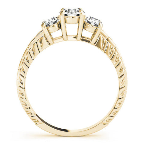 Yellow gold Three-Stone Round Cut Diamond Ring with Channel-Set Band and Prong Setting