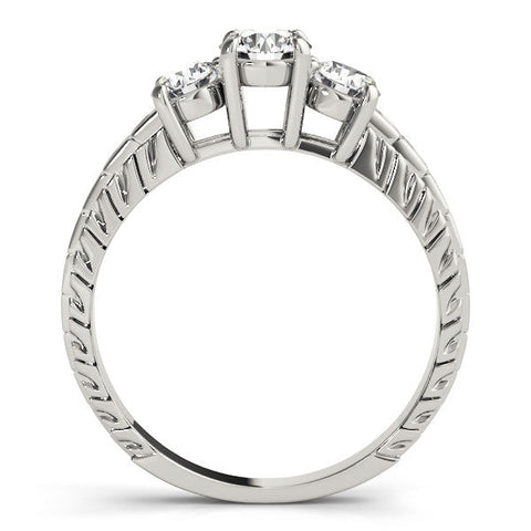 White gold Three-Stone Cushion Cut Diamond Ring with Channel-Set Band and Prong Setting