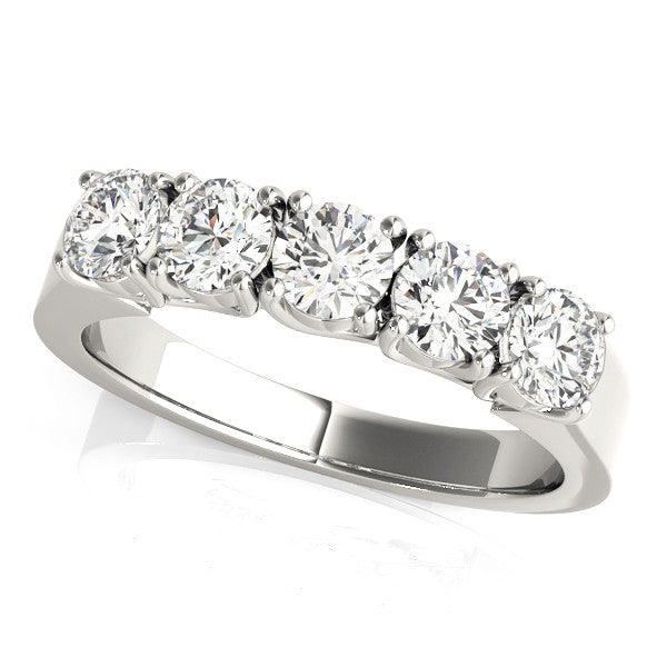 Silver Five-Stone Round Diamond Prong-Set Silver Band