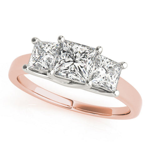 Rose gold Three-Stone Princess Cut Solitaire Ring with Classic Prong Setting