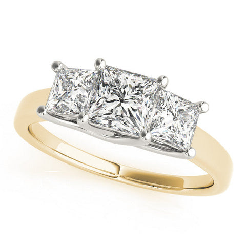 Yellow gold Three-Stone Princess Cut Solitaire Ring with Classic Prong Setting