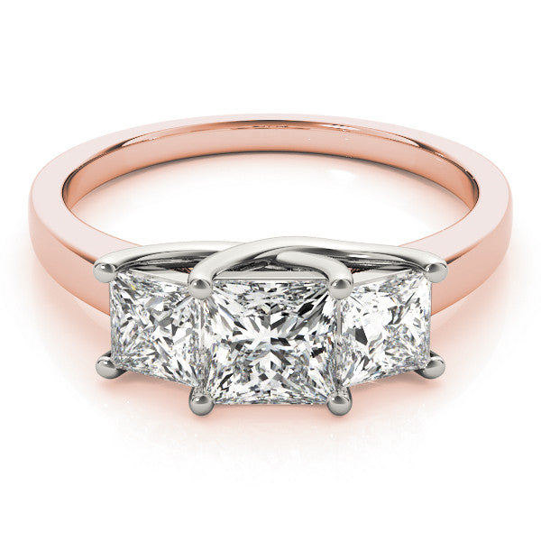 Rose gold Three-Stone Princess Cut Solitaire Ring with Classic Prong Setting
