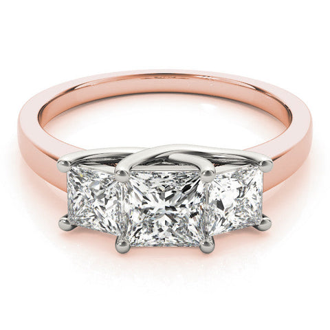 Rose gold Three-Stone Princess Cut Solitaire Ring with Classic Prong Setting