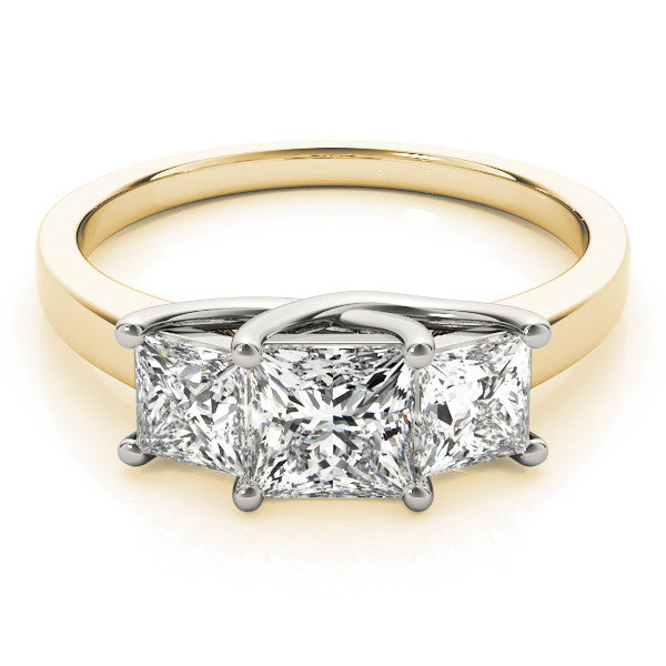 Yellow gold Three-Stone Princess Cut Solitaire Ring with Classic Prong Setting