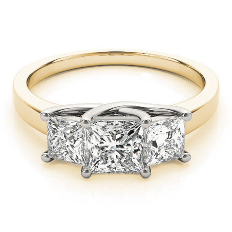Yellow gold Three-Stone Princess Cut Solitaire Ring with Classic Prong Setting