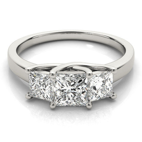 Silver Three-Stone Princess Cut Solitaire Ring with Classic Prong Setting