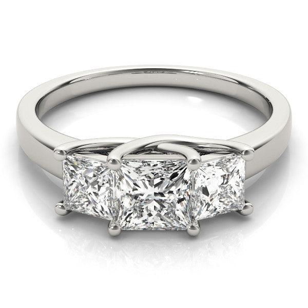 White gold Three-Stone Princess Cut Solitaire Ring with Classic Prong Setting