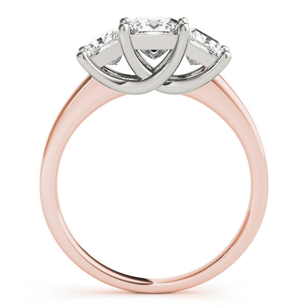 Rose gold Three-Stone Princess Cut Solitaire Ring with Classic Prong Setting