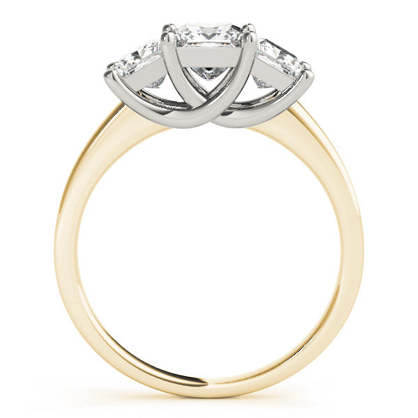 Yellow gold Three-Stone Princess Cut Solitaire Ring with Classic Prong Setting