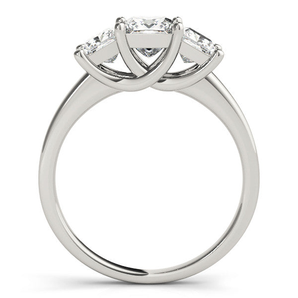 Silver Three-Stone Princess Cut Solitaire Ring with Classic Prong Setting
