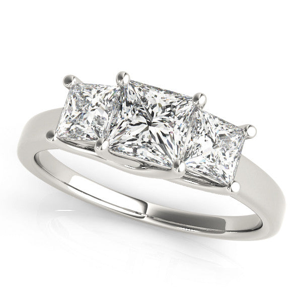 White gold Three-Stone Princess Cut Solitaire Ring with Classic Prong Setting